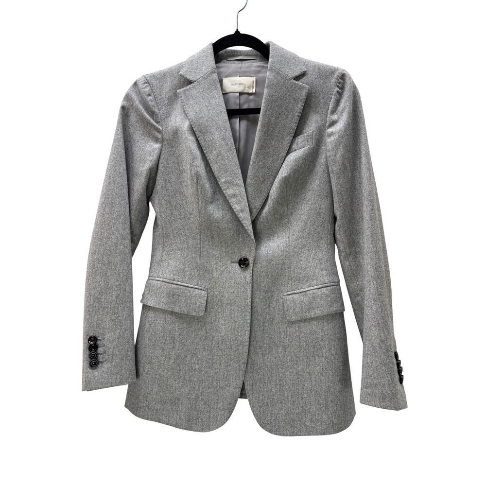 Suistudio Womens Gray Wool Blend Single Button Blazer Jacket Size 34R
